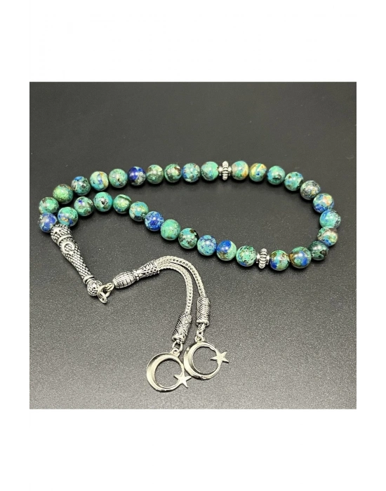 Sertifikalı Azurit Malakit 8mm 33lük Doğal Taş Tesbih