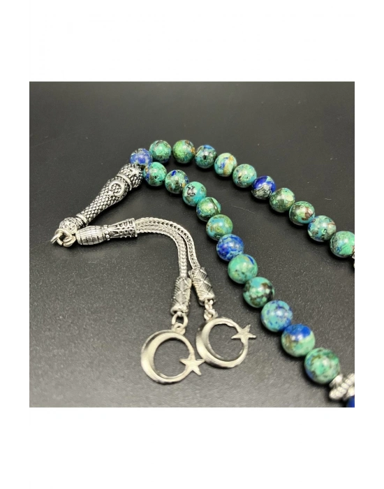 Sertifikalı Azurit Malakit 8mm 33lük Doğal Taş Tesbih
