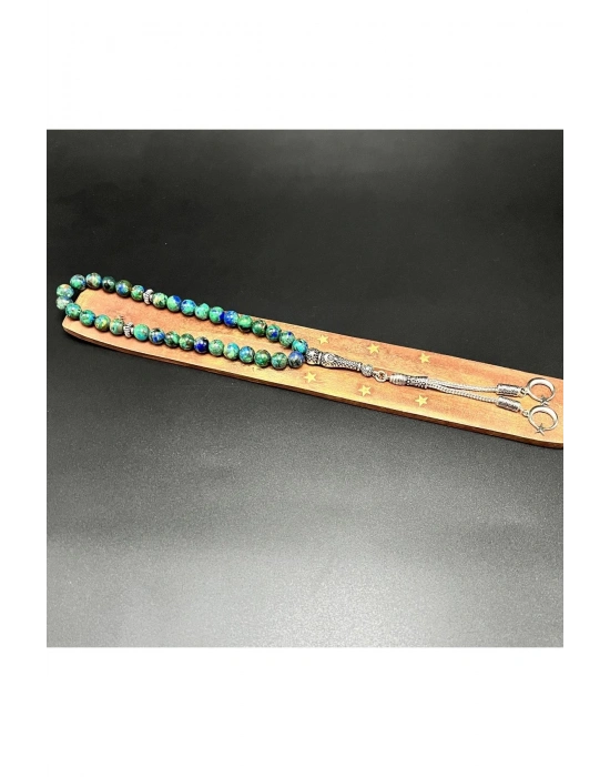 Sertifikalı Azurit Malakit 8mm 33lük Doğal Taş Tesbih