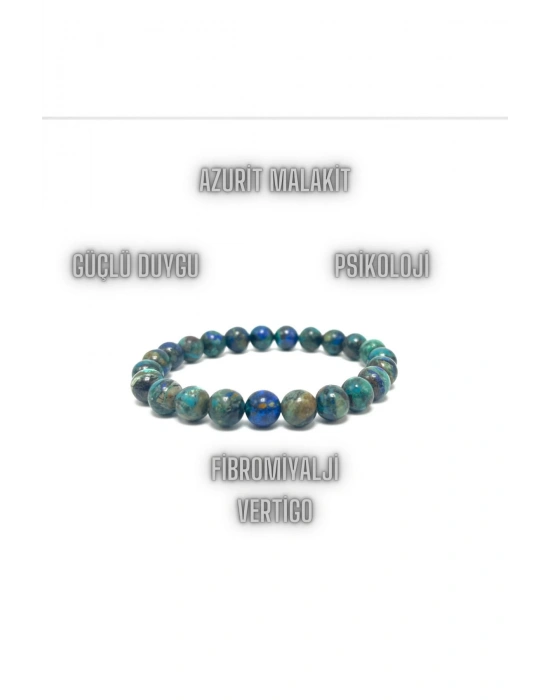 Sertifikalı Azurit Malakit 8mm Elastik Misinalı Doğal Taş Bileklik