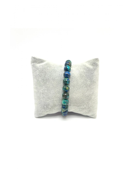 Sertifikalı Azurit Malakit 8mm Elastik Misinalı Doğal Taş Bileklik