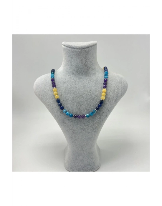 SERTİFİKALI Balık Burcu 6mm 925 Ayar Gümüş Doğal Taş Kolye 55 cm