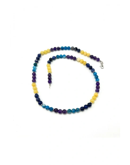 SERTİFİKALI Balık Burcu 6mm 925 Ayar Gümüş Doğal Taş Kolye 55 cm