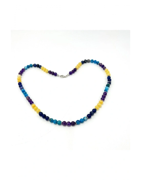 SERTİFİKALI Balık Burcu 6mm 925 Ayar Gümüş Doğal Taş Kolye 55 cm