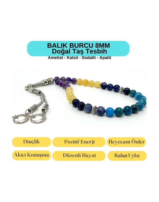 Sertifikalı Balık Burcu 8mm 33lük Doğal Taş Tesbih