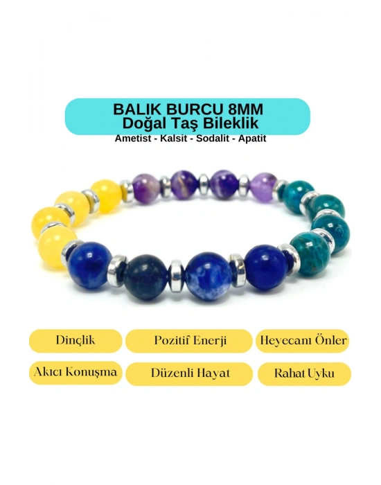 Sertifikalı Balık Burcu 8mm Doğal Taş Bileklik