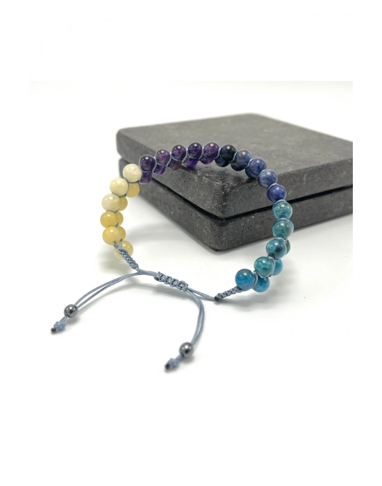 SERTİFİKALI Balık Burcu Doğal Taş Çift Sıra Makrome Bileklik