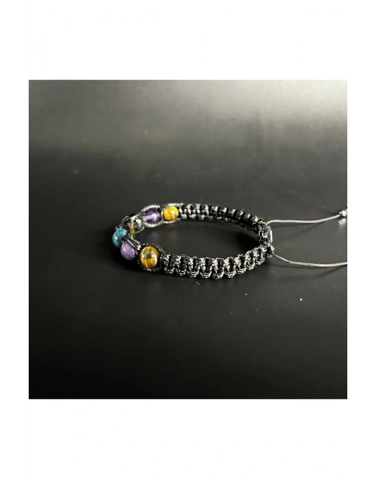 SERTİFİKALI BALIK BURCU DOĞAL TAŞ DERİ BİLEKLİK AMETİST OBSİDYEN APATİT LEPİDOLİT KAPLAN GÖZÜ