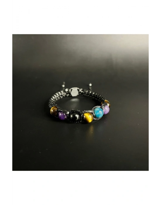 SERTİFİKALI BALIK BURCU DOĞAL TAŞ DERİ BİLEKLİK AMETİST OBSİDYEN APATİT LEPİDOLİT KAPLAN GÖZÜ