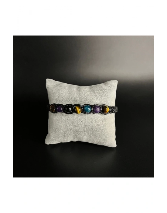 SERTİFİKALI BALIK BURCU DOĞAL TAŞ DERİ BİLEKLİK AMETİST OBSİDYEN APATİT LEPİDOLİT KAPLAN GÖZÜ