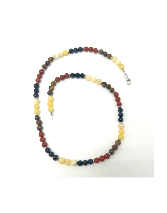 SERTİFİKALI Başak Burcu 6mm 925 Ayar Gümüş Doğal Taş Kolye 55 cm