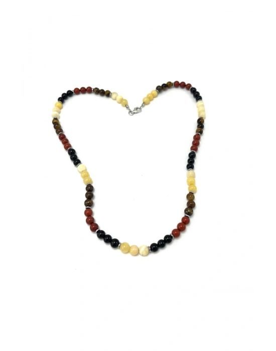 SERTİFİKALI Başak Burcu 6mm 925 Ayar Gümüş Doğal Taş Kolye 55 cm