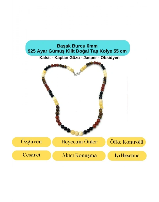 SERTİFİKALI Başak Burcu 6mm 925 Ayar Gümüş Doğal Taş Kolye 55 cm