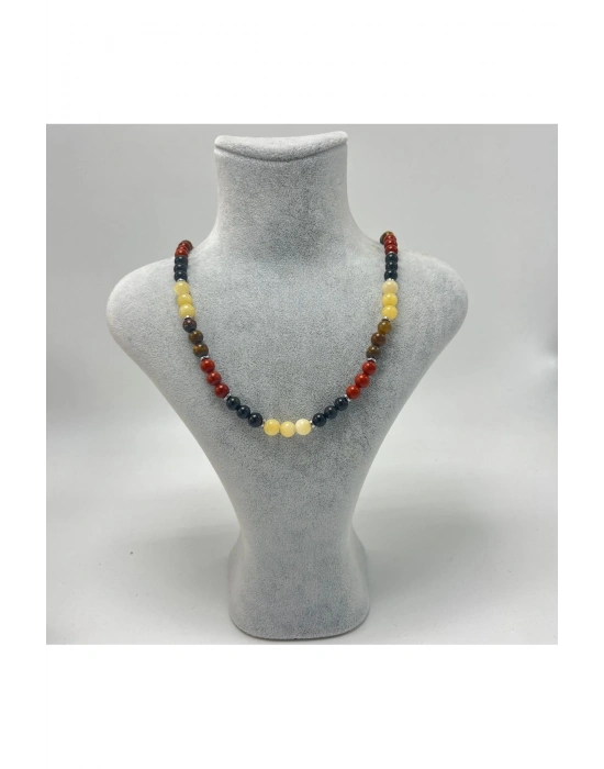 SERTİFİKALI Başak Burcu 6mm 925 Ayar Gümüş Doğal Taş Kolye 55 cm