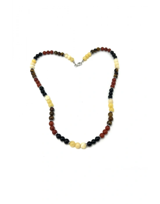 SERTİFİKALI Başak Burcu 6mm 925 Ayar Gümüş Doğal Taş Kolye 55 cm