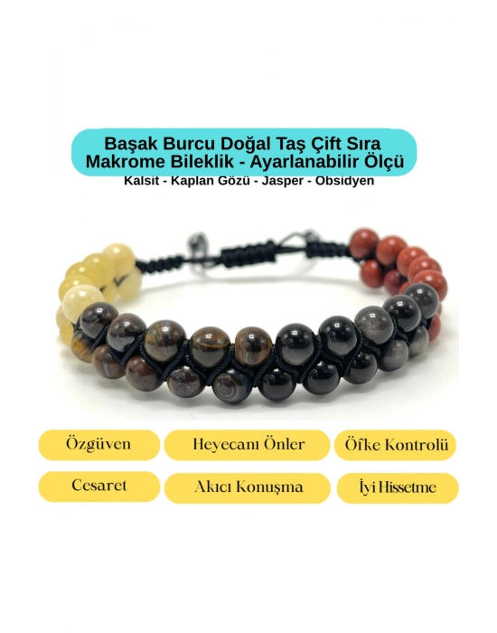 SERTİFİKALI Başak Burcu Doğal Taş Çift Sıra Makrome Bileklik