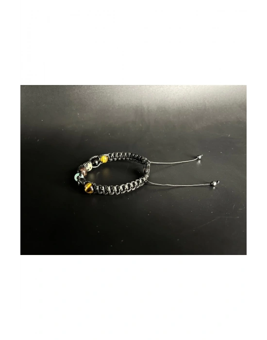 Sertifikalı Başak Burcu Doğal Taş Deri Bileklik D. Kuvars Jasper Lal Amazonit Obsidyen Kaplan Gözü