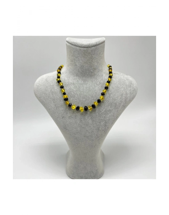 Sertifikalı Bebek Kehribar Kolye Sarı Siyah 35-38 Cm