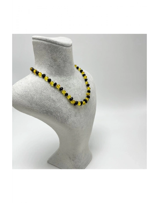 Sertifikalı Bebek Kehribar Kolye Sarı Siyah 35-38 Cm