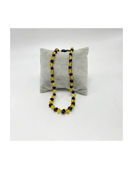 Sertifikalı Bebek Kehribar Kolye Sarı Siyah 35-38 Cm