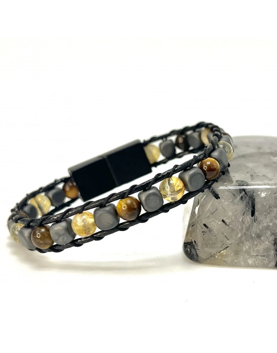 Sertifikalı Bereket Doğal Taş 6mm Bileklik Sitrin Kaplan Gözü Hematit