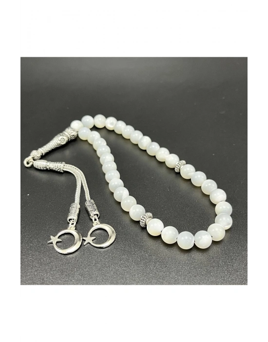 Sertifikalı Beyaz Sedef 8mm 33lük Doğal Taş Tesbih