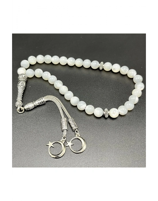 Sertifikalı Beyaz Sedef 8mm 33lük Doğal Taş Tesbih