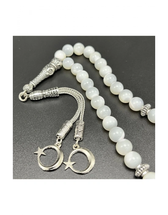 Sertifikalı Beyaz Sedef 8mm 33lük Doğal Taş Tesbih