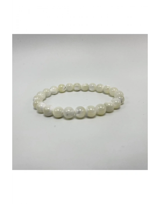 Sertifikalı Beyaz Sedef 8mm Elastik Misinalı Doğal Taş Bileklik