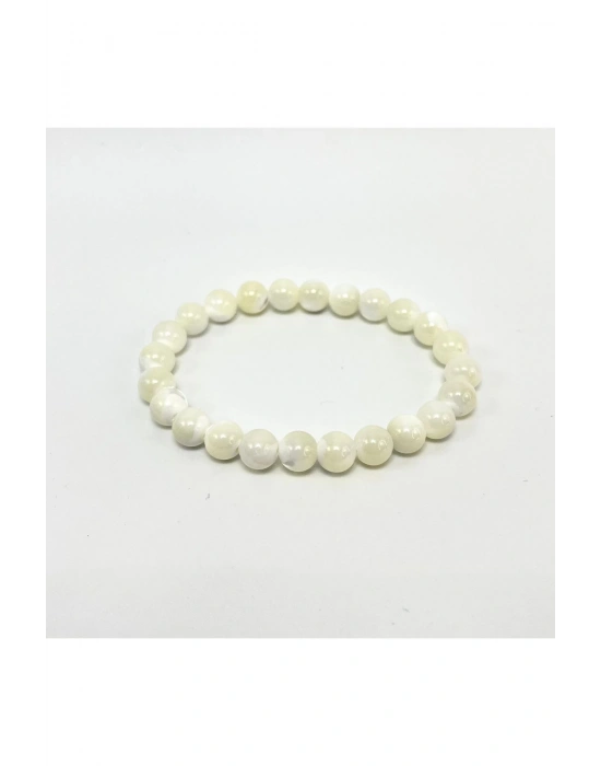 Sertifikalı Beyaz Sedef 8mm Elastik Misinalı Doğal Taş Bileklik