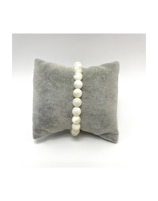 Sertifikalı Beyaz Sedef 8mm Elastik Misinalı Doğal Taş Bileklik