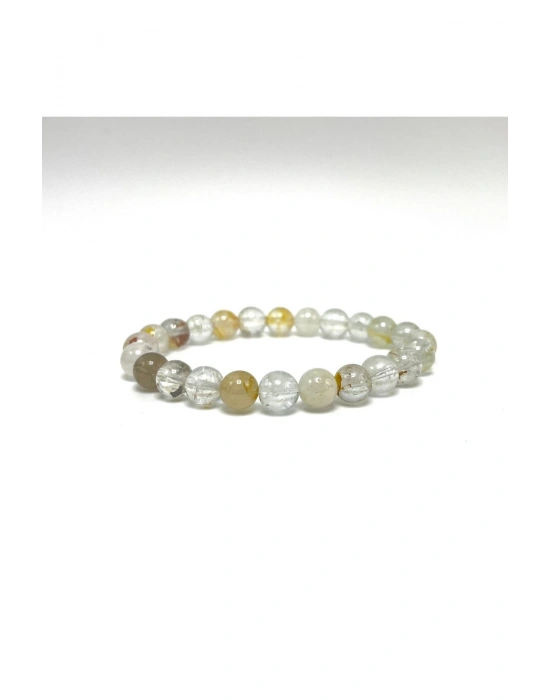 Sertifikalı Beyaz Topaz 8mm Elastik Misinalı Doğal Taş Bileklik