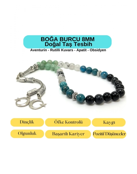 Sertifikalı Boğa Burcu 8mm 33lük Doğal Taş Tesbih