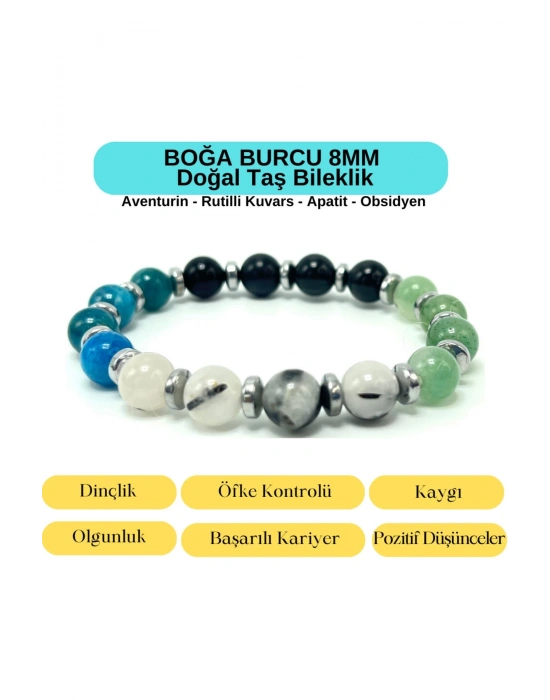 Sertifikalı Boğa Burcu 8mm Doğal Taş Bileklik