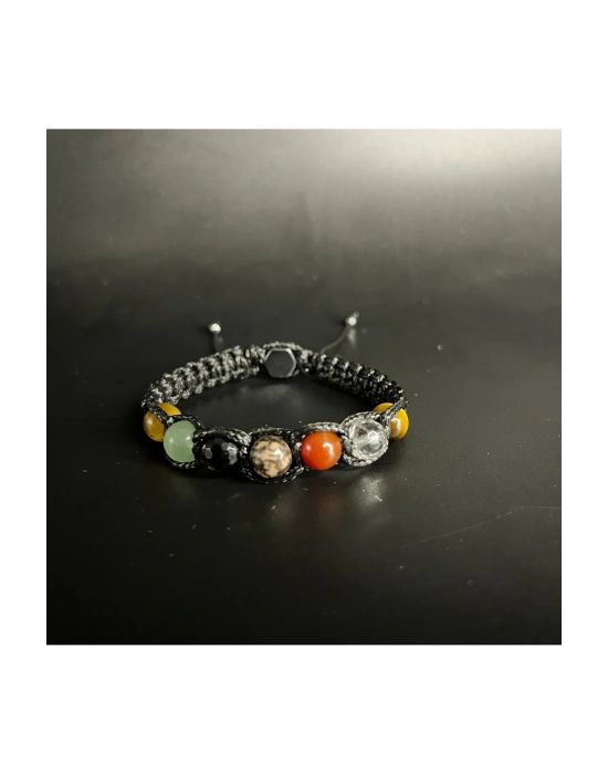 SERTİFİKALI BOĞA BURCU DOĞAL TAŞ DERİ BİLEKLİK KUVARS AVENTURİN AKİK RODANİT KAPLAN GÖZÜ