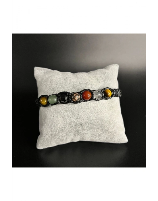 SERTİFİKALI BOĞA BURCU DOĞAL TAŞ DERİ BİLEKLİK KUVARS AVENTURİN AKİK RODANİT KAPLAN GÖZÜ