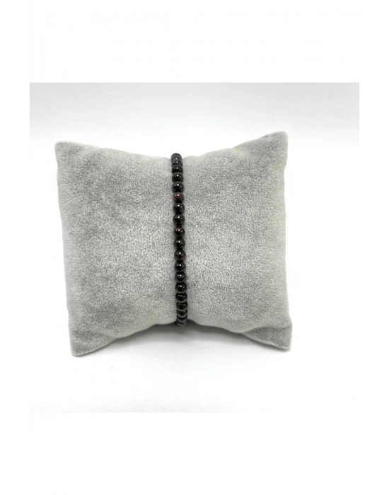 SERTİFİKALI Bordo Granat Lal 4mm 925 Ayar Gümüş Doğal Taş Bileklik Uzatma Zincirli