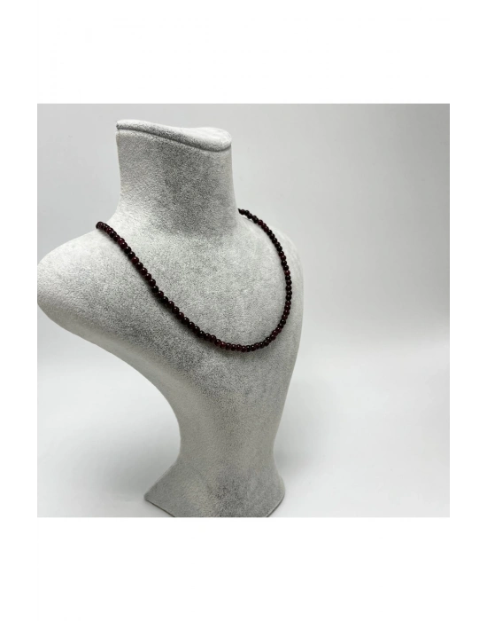 SERTİFİKALI Bordo Granat Lal 4mm 925 Ayar Gümüş Doğal Taş Kolye Uzatma Zincirli