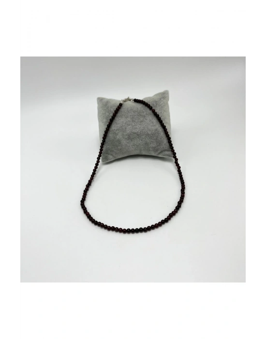 SERTİFİKALI Bordo Granat Lal 4mm 925 Ayar Gümüş Doğal Taş Kolye Uzatma Zincirli