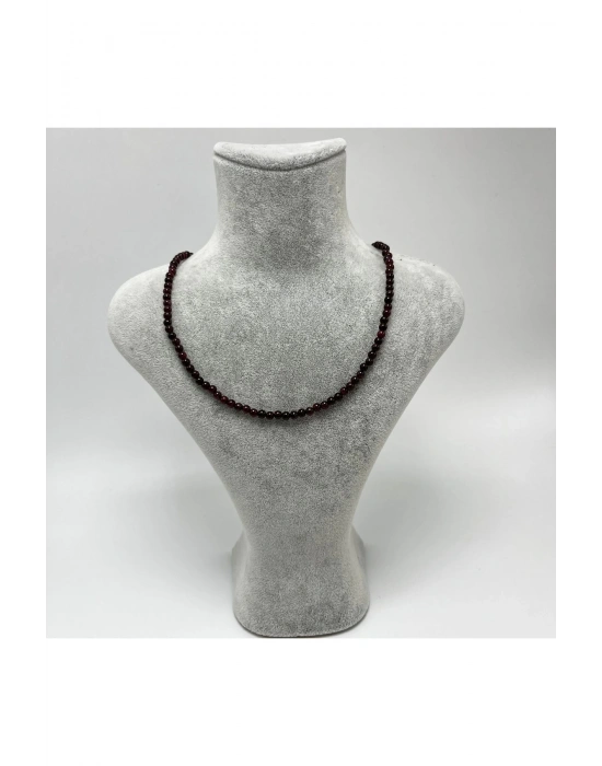 SERTİFİKALI Bordo Granat Lal 4mm 925 Ayar Gümüş Doğal Taş Kolye Uzatma Zincirli