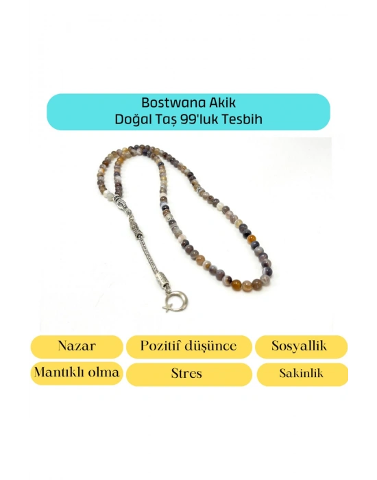 Sertifikalı Bostwana Akik 6mm 99luk Doğal Taş Tesbih