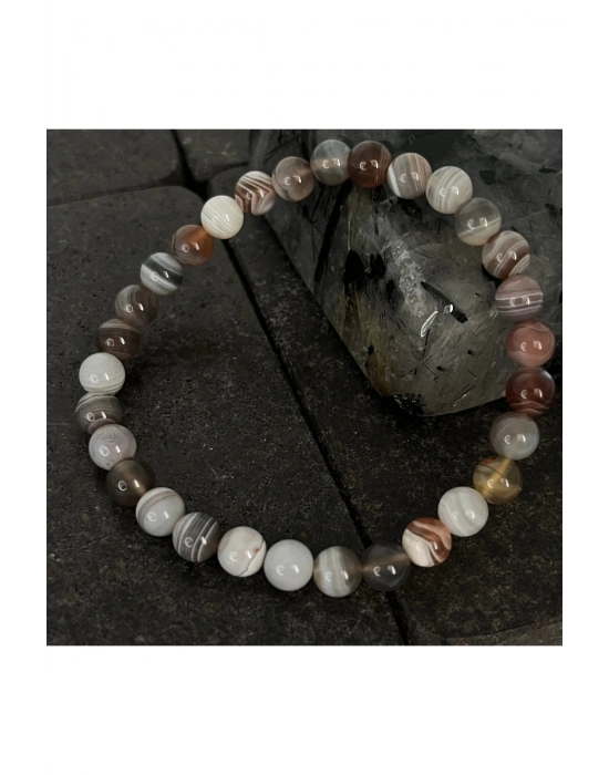 SERTİFİKALI Bostwana Akik 6mm Doğal Taş Bileklik