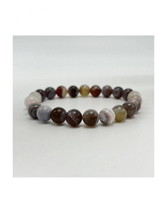 Sertifikalı Bostwana Akik 8mm Elastik Misinalı Doğal Taş Bileklik