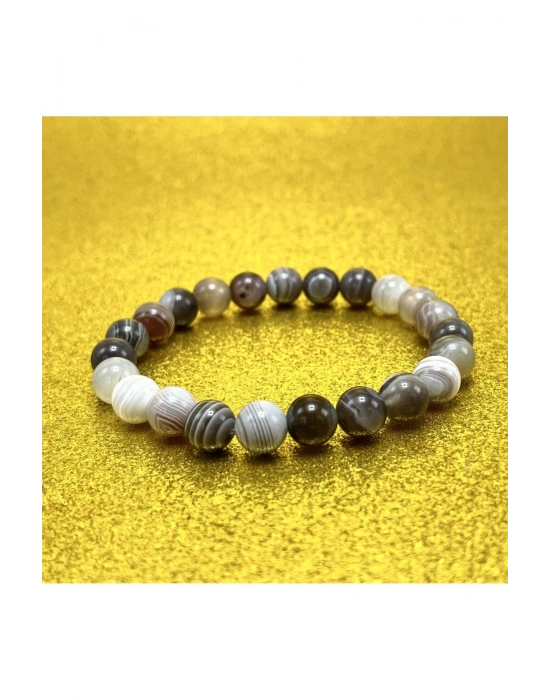 Sertifikalı Bostwana Akik 8mm Elastik Misinalı Doğal Taş Bileklik