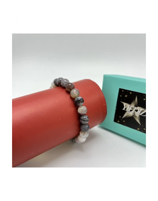 Sertifikalı Bostwana Akik 8mm Elastik Misinalı Doğal Taş Bileklik