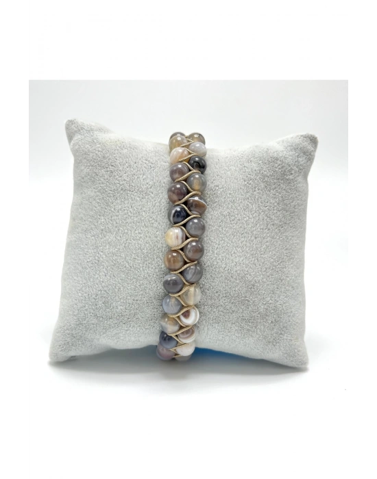 SERTİFİKALI Bostwana Akik Çift Sıra Doğal Taş Makrome Bileklik Ayarlanabilir Ölçü