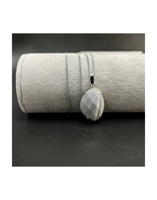 Sertifikalı Bostwana Akik Doğal Taş Kolye (KARARMAMA GARANTİLİ)