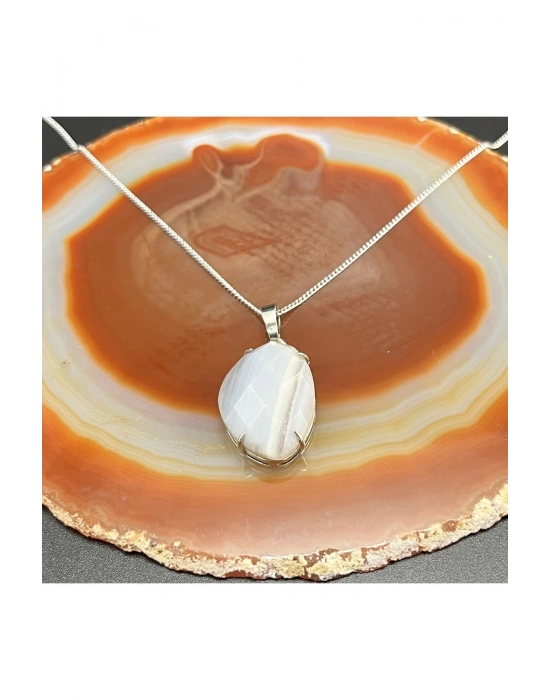 Sertifikalı Bostwana Akik Doğal Taş Kolye (KARARMAMA GARANTİLİ)