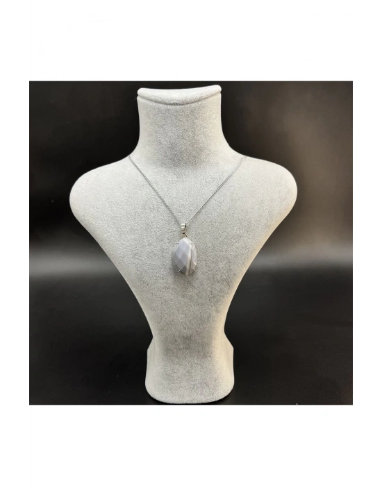 Sertifikalı Bostwana Akik Doğal Taş Kolye (KARARMAMA GARANTİLİ)