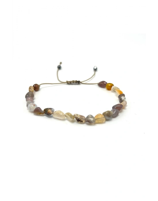 Sertifikalı Bostwana Akik Natural Kesim Makrome Doğal Taş Bileklik Ayarlanabilir Ölçü